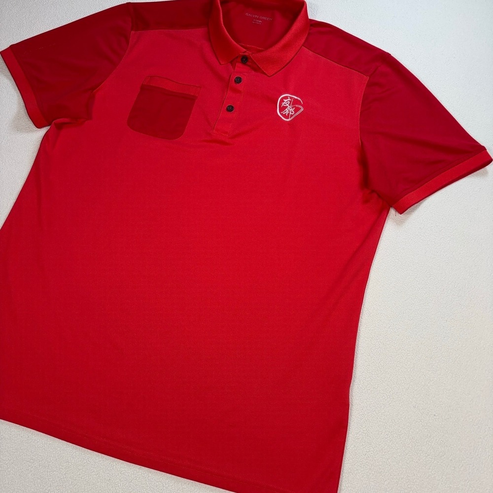 Galvin Green Golf Polo Men's XL Red Pocket Stretch Chinese‎ Character Logo Shirt - Picture 5 of 14